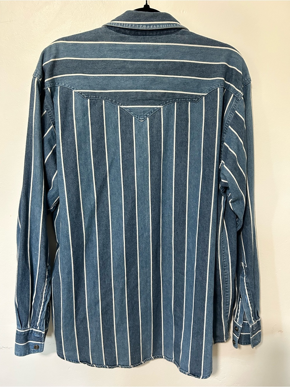 Vintage Western Essentials Denim Stripe Button Up Shirt Blue White Size Large - Picture 6 of 6